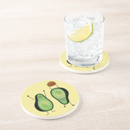 Avocado grappig gekerende handlanger zandsteen onderzetter (Zijkant)