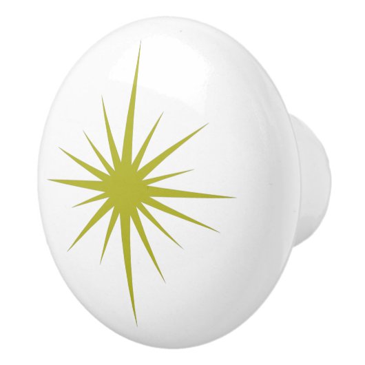 Avocado Green Atomic Starburst Mid Century Era Keramische Knop (Rechts)