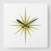 Avocado Green Atomic Starburst Mid Century Modern Vierkante Klok (Voorkant)
