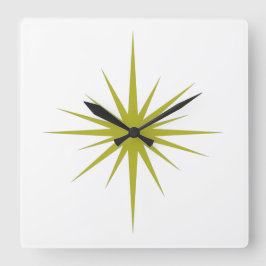 Avocado Green Atomic Starburst Mid Century Modern Vierkante Klok