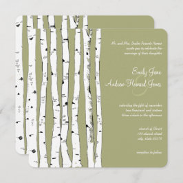 Avocado Green Birch Tree Wedding Invitations Kaart
