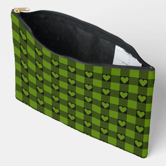 Avocado Green Black Buffalo Heart Plaid Etui (Open)