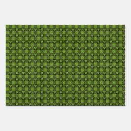 Avocado Green Black Buffalo Heart Plaid Inpakpapier Vel