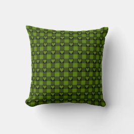 Avocado Green Black Buffalo Heart Plaid Kussen