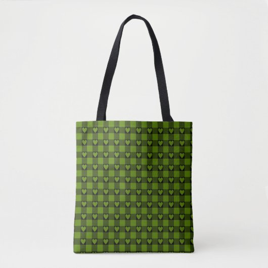 Avocado Green Black Buffalo Heart Plaid Tote Bag (Voorkant)
