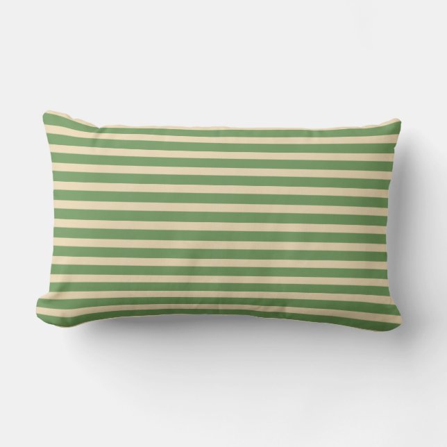 Avocado Green Cream Stripe Indoor Lumbar Pillow Kussen (Voorkant)