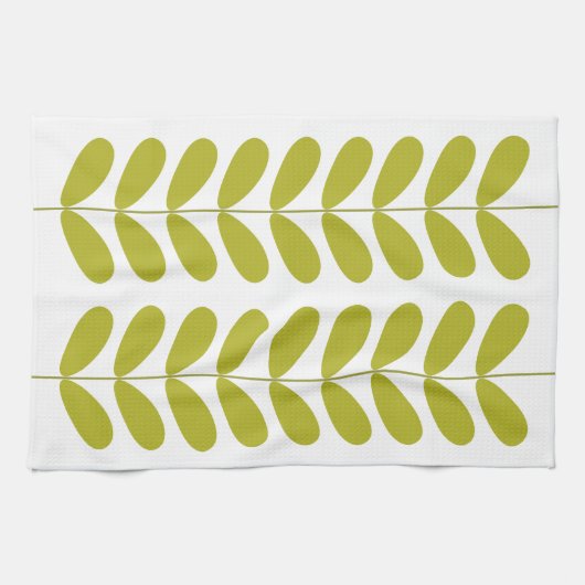 Avocado Green Flowers Retro Mid Century Modern Theedoek (Horizontaal)