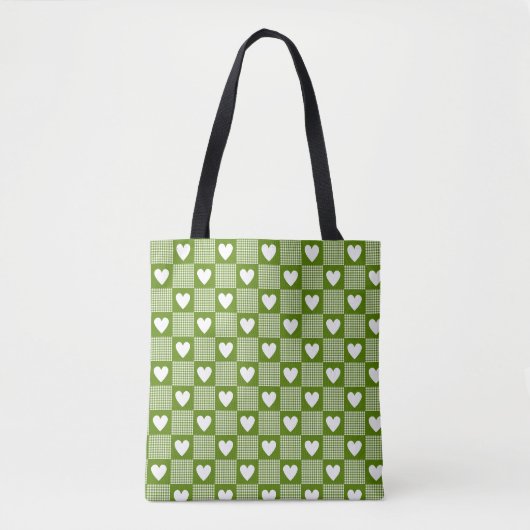 Avocado Green Gingham Hart Plaid Tote Bag (Voorkant)