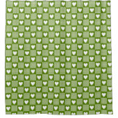 Avocado Green Gingham Heart Patch Plaid Douchegordijn (Voorkant)