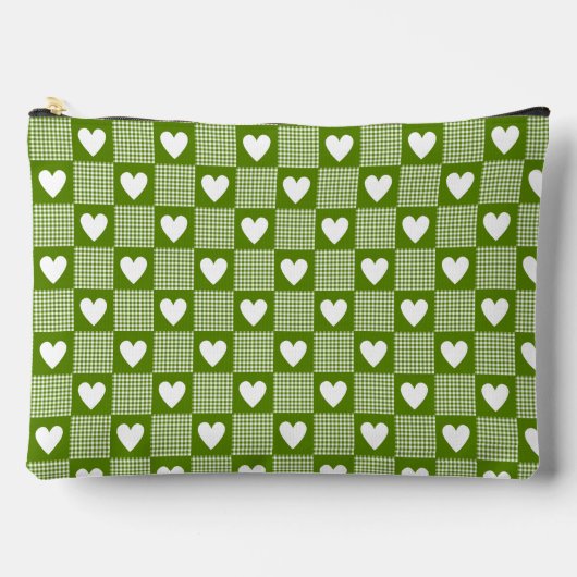 Avocado Green Gingham Heart Patch Plaid Etui (Voorkant)