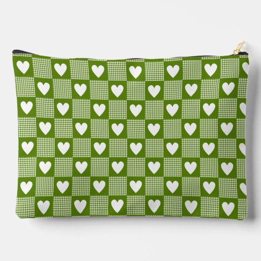 Avocado Green Gingham Heart Patch Plaid Etui (Achterkant)