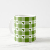 Avocado Green Heart In Plaid Gingham Retro Color Koffiemok (Voorkant links)