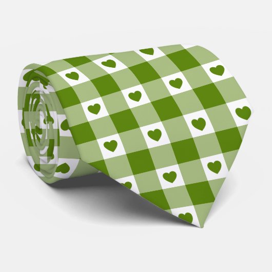 Avocado Green Heart Plaid Gingham Retro Neck Tie Stropdas (Opgerold)