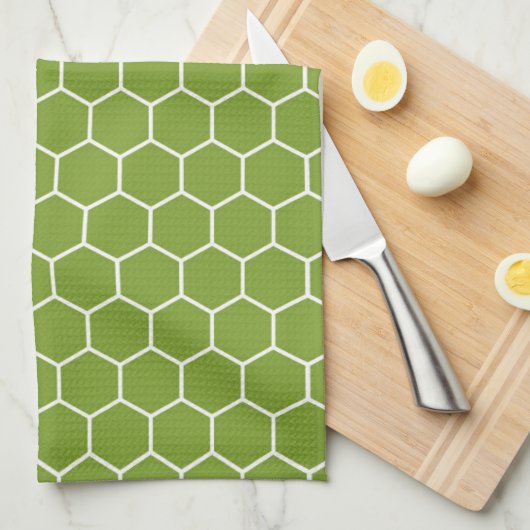 Avocado Green Honeycomb Hexagon Geometric Pattern Theedoek (Quarter Fold)