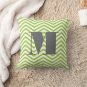 Avocado Green Ivory and Grey Monogram Zig Zag Kussen (Deken)
