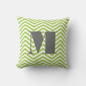 Avocado Green Ivory and Grey Monogram Zig Zag Kussen (Voorkant)