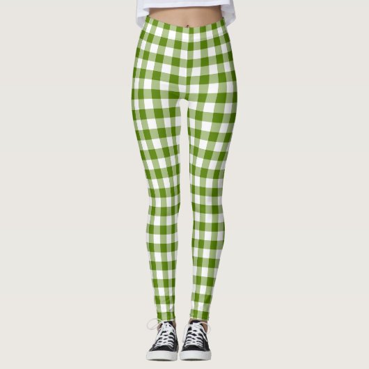 Avocado Green Plaid Gingham Retro Color Leggings (Voorkant)