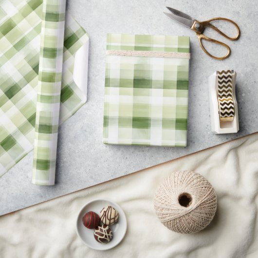 Avocado Green Plaid Stripes Cadeaupapier (Crafts)