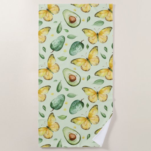 Avocado Green Vlinders Verjaardag Strandlaken (Voorkant)