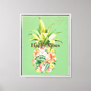Avocado Groen Geel Tropische Bloemen Ananas Canvas Afdruk