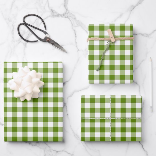 Avocado Groen Geruit Gingham Retro Kleur Inpakpapier Vel (Voorkant)