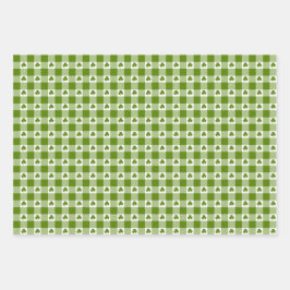 Avocado Groen Geruit Klaverblad Retro Kleur Inpakpapier Vel
