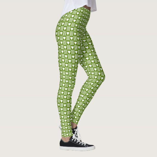 Avocado Groen Gingham Hart Patch Plaid Leggings (Rechts)