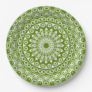 Avocado Groen op Witte Mandala Kaleidoscoop Papieren Bordje