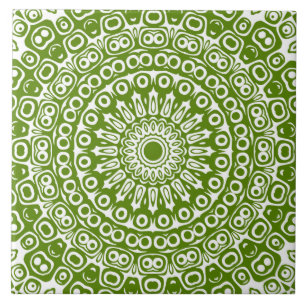 Avocado Groen op Witte Mandala Kaleidoscoop Tegeltje