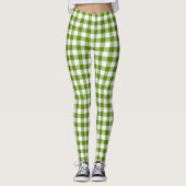 Avocado groene geruite Gingham Retro kleur Leggings (Voorkant)