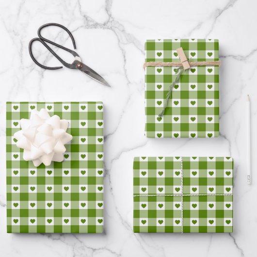 Avocado Groene Hart Plaid Gingham Retro Kleur Inpakpapier Vel (Voorkant)