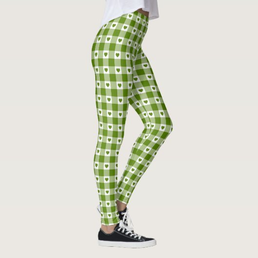 Avocado Groene Hart Plaid Gingham Retro Kleur Leggings (Rechts)