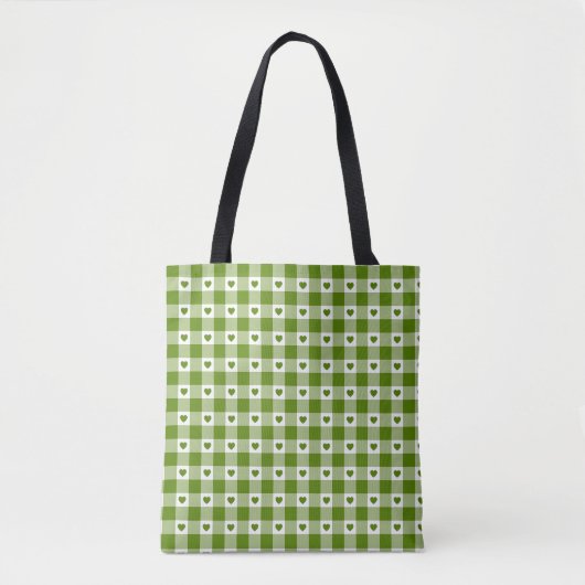 Avocado Groene Hart Plaid Gingham Retro Kleur Tote Bag (Voorkant)