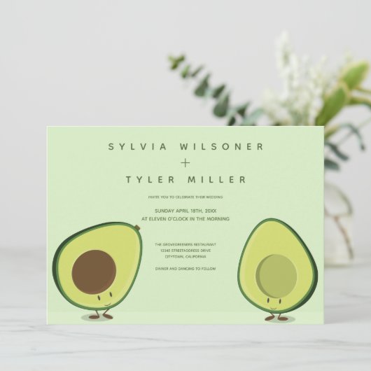 Avocado Groene Illustratie Bruiloft Kaart (Staand voorkant)