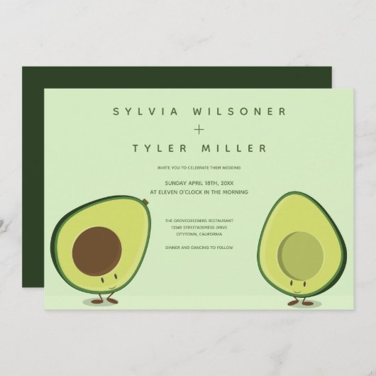 Avocado Groene Illustratie Bruiloft Kaart (Voorkant / Achterkant)