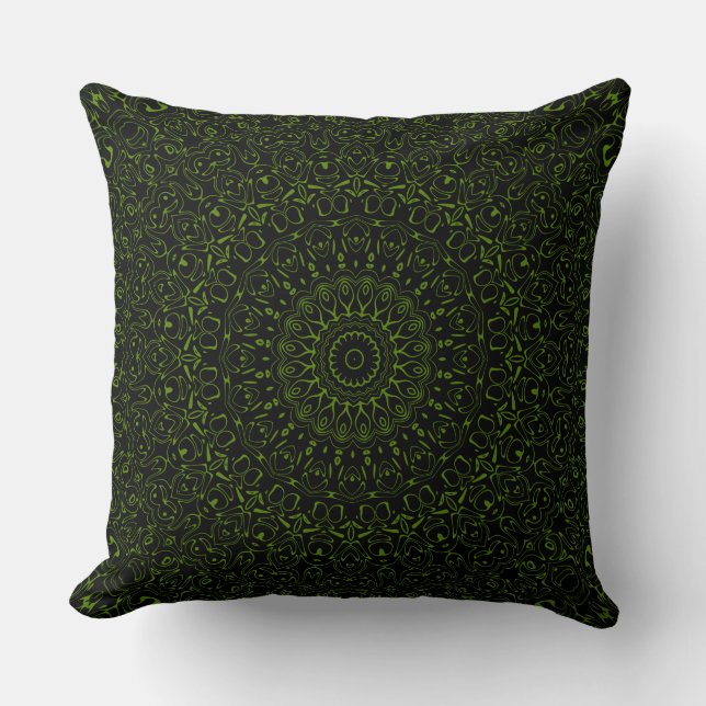Avocado groene mandala met geometrische symmetrie kussen (Voorkant)