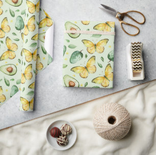 Avocado Groene Vlinders Verjaardag Cadeaupapier