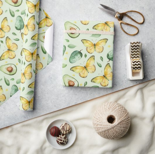 Avocado Groene Vlinders Verjaardag Cadeaupapier (Crafts)