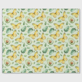 Avocado Groene Vlinders Verjaardag Cadeaupapier (Vlak)