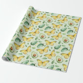 Avocado Groene Vlinders Verjaardag Cadeaupapier (Uitgerold)