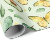 Avocado Groene Vlinders Verjaardag Cadeaupapier (Rol Hoek)