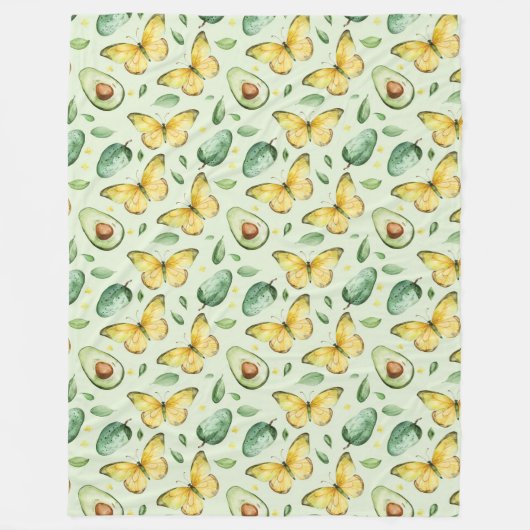 Avocado Groene Vlinders Verjaardag Fleece Deken (Voorkant)