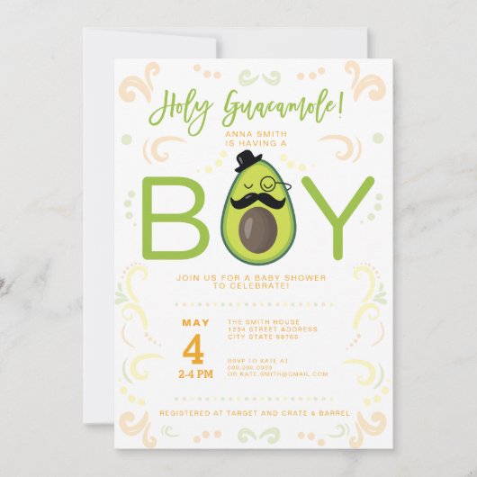 Avocado Heilige Guacamole Boy Baby shower Taco Kaart (Voorkant)