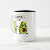 Avocado het goede soort vet grappenmaker Vegan Jok Tweekleurige Koffiemok (Voorkant links)