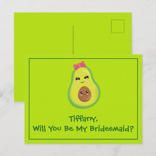 Avocado Hipster zal jij mijn Bridesmaid zijn Briefkaart (Voorkant / Achterkant)