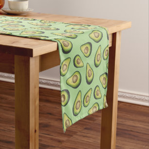 Avocado Illustrated Pattern Green Monogram Korte Tafelloper