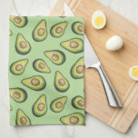 Avocado Illustrated Pattern Green Monogram Theedoek<br><div class="desc">Illustratie avocado-patroon op groen met initiaal in hoek.</div>