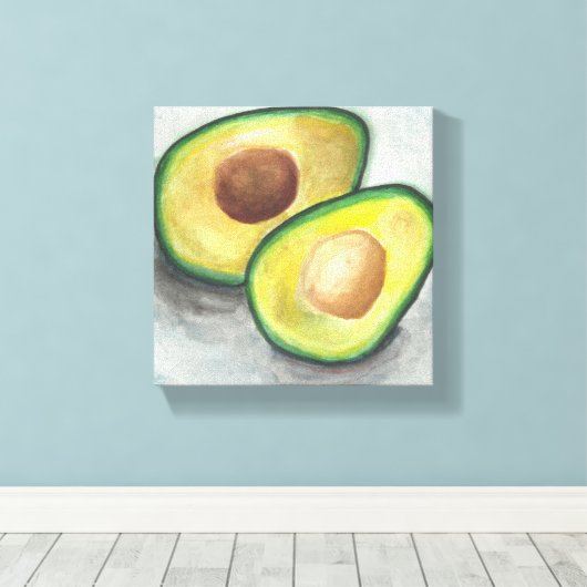 Avocado in Waterverf Canvas Afdruk (Insitu (Houten vloer))