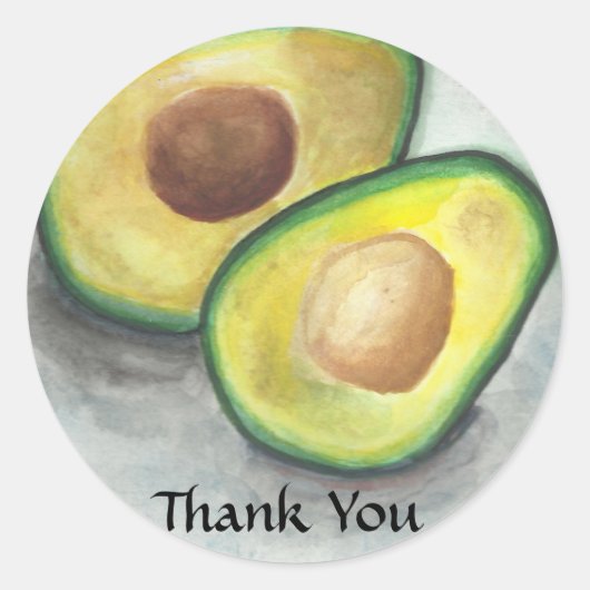 Avocado in Waterverf Dank u Ronde Sticker (Voorkant)