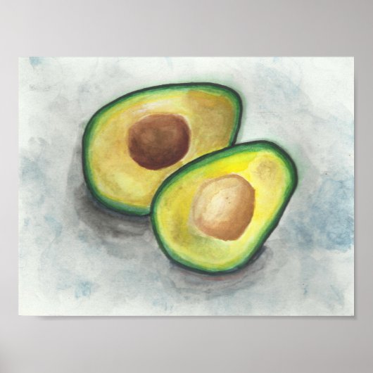 Avocado in Waterverf Poster (Voorkant)